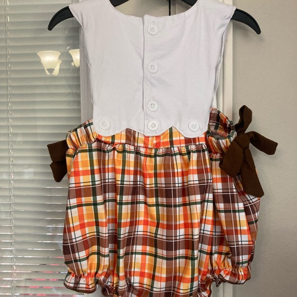 EUC brown white yellow orange pumpkin sleeveless bubble 12-18 months - Picture 6 of 6